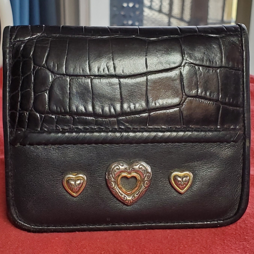 Brighton Black Croc-Embossed Heart Accent Bifold wallet
